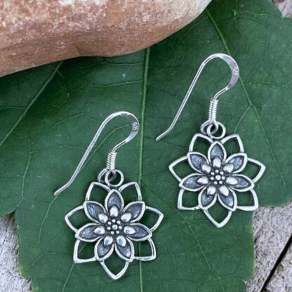 an image of a pair of Sterling Silver Blooming Lotus Earrings