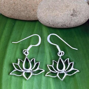 an image of a pair of open Sterling Lotus Dangle Earrings