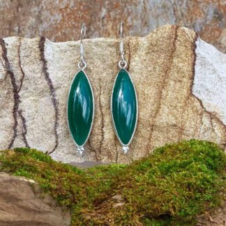 an image of a pair of dangling Marquise shaped Green Onyx & Sterling Earrings
