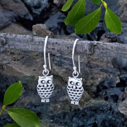 Petite Sterling Silver Owl Dangle Earrings