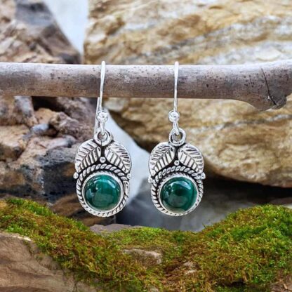 Malachite & Sterling Leaf Earrings