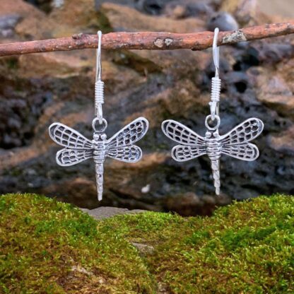 an image of our Oxidized Sterling Silver Dragonfly Dangle Earrings