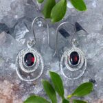 Garnet & Sterling Loop Earrings