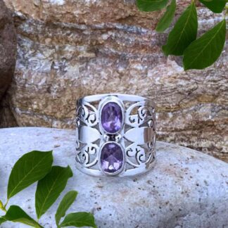 Double Amethyst and Filigree Sterling Silver Ring
