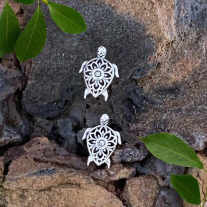 an image of Mandala Sea Turtle Sterling Silver Stud Earrings