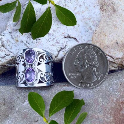 Double Amethyst and Filigree Sterling Silver Ring