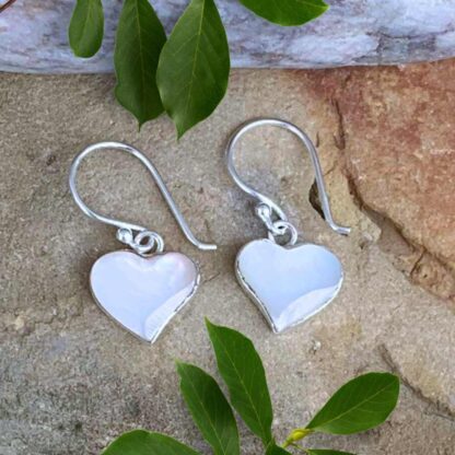 Mother of Pearl Heart and Sterling Silver Earrings
