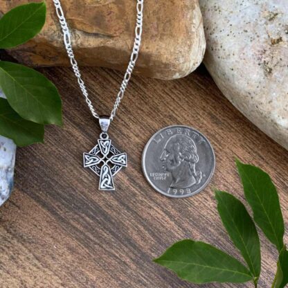 An image of Oxidized Sterling Silver Celtic Cross Pendant with a total drop of .70 inches