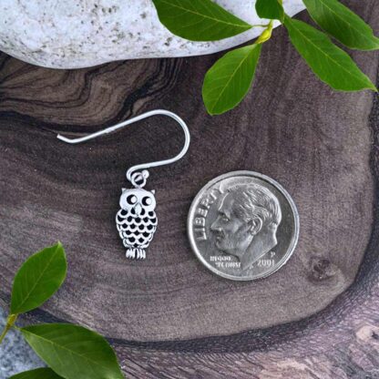 an image of our Petite Sterling Silver Owl Dangle Earrings