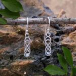 an image of a dainty pair of Sterling Silver Double Infinity Celtic Knot Dangle Earrings that are .566 inches in height.