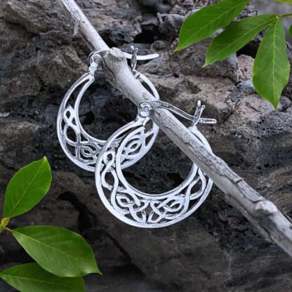 An image of a pair of Sterling Silver Open filigree Celtic Click Hoop Earrings