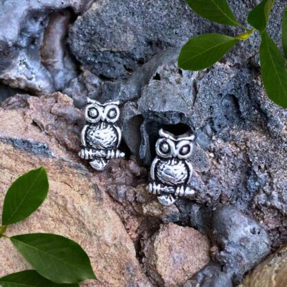 an image of our sterling silver owls on branch stud earrings