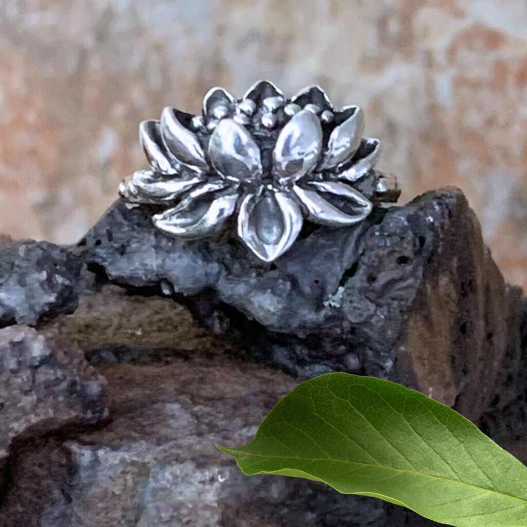 925 Sterling Silver Lotus Ring, Silver Flower Ring, Lotus Thin Band Ring, Stackable Lotus Ring