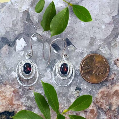 Garnet & Sterling Loop Earrings