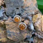 an image of a pair of Round Amber and Sterling Silver Stud Earrings
