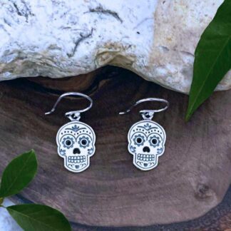 an image of a pair of Sterling Silver Sugar Skull Dangle Earrings