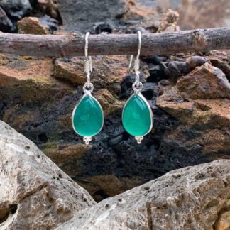 an image of a pair of Green Onyx and Sterling Silver Pear Shaped Dangle Earrings
