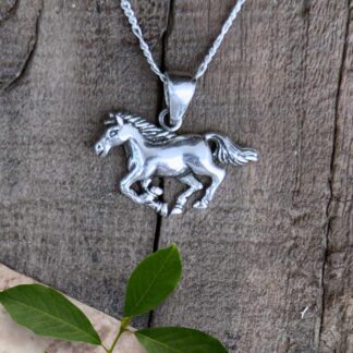 an image of a sterling silver galloping horse pendant