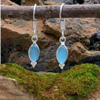 am image of a Petite Marquise Blue Chalcedony and Sterling Silver Earrings with a bit of dangle