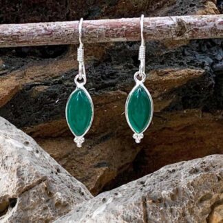 an image of a petite pair of Marquise Green Onyx and Sterling Silver Dangle Earrings