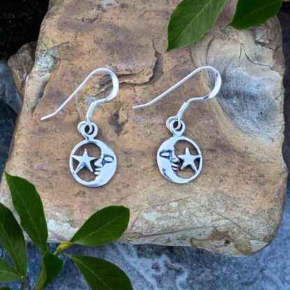 an image of a pair of Celestial Sterling Silver Half Moon and a Star Dangle Earrings