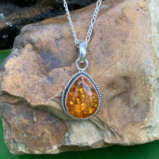 an image of a Teardrop Amber and Sterling Silver Pendant