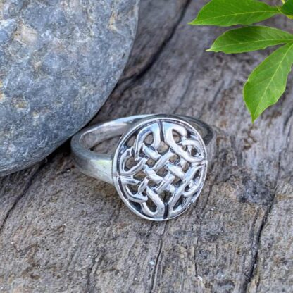 a side view image of a Sterling Silver Round Celtic Knot Design Ring