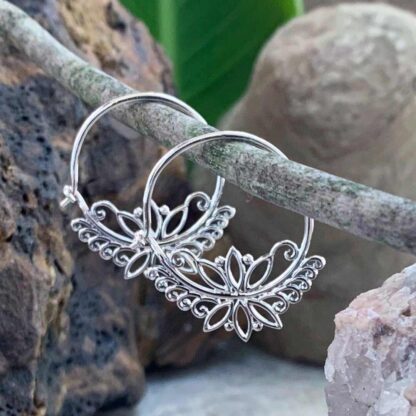 an image of our Sterling Silver Floral Filigree Round Hoop Earrings