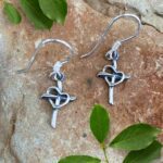 an image of a petite pair of dangle crosses with a heart earrings