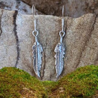 an image of a pair of Sterling Silver Feather Dangle Earrings