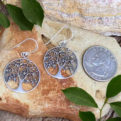 an image of a pair of round filigree Sterling Silver Detailed Tree of Life Earrings