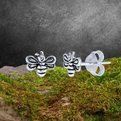 an image of a Petite Smiling Sterling Silver Honeybee Stud Earrings