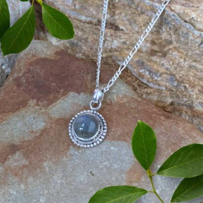 an image of a Dainty Round Labradorite and Sterling Silver Pendant