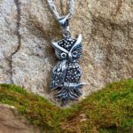 an image of a dainty Sterling Silver Wise Owl on Branch Pendant