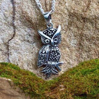 an image of a dainty Sterling Silver Wise Owl on Branch Pendant