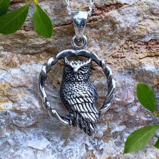 an image of a Sterling Silver Owl sitting in a Circle Pendant