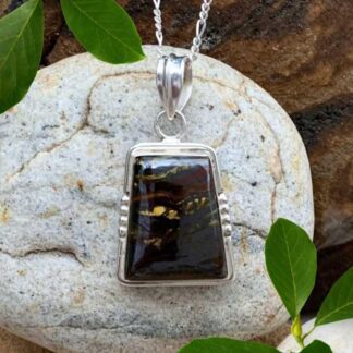 an image of a rectangular Sterling Silver and Tiger Iron Stone Pendant