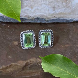 an image of a pair of 10mm x 8mm Faceted Peridot and Sterling Silver Rectangular Stud Earrings