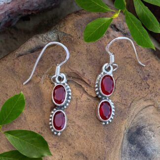 an image of a pair of Double Oval Ruby and Sterling Silver Dangle Earrings