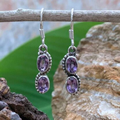 an image of a pair of Double Oval Amethyst and Sterling Silver Dangle Earrings