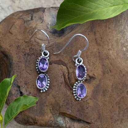 an image of a pair of Double Oval Amethyst and Sterling Silver Dangle Earrings