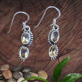 an image of a pair of Double Oval Citrine and Sterling Silver Dangle Earrings