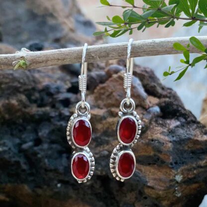 an image of a pair of Double Oval Ruby and Sterling Silver Dangle Earrings