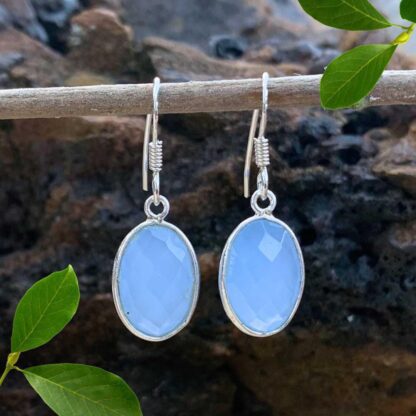 an image of light Blue Chalcedony and Sterling Silver Oval Dangle Earrings