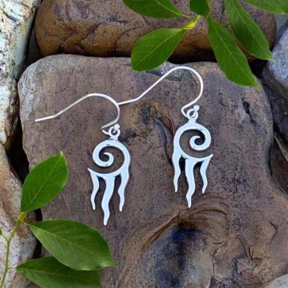 an image of a pair of Sterling Silver Flaming Spiral Dangle Earrings