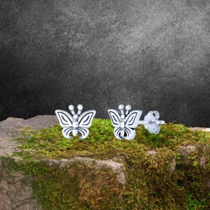 an image of a Sweet Sterling Silver Butterfly Stud Earrings with a face height of .314 inches