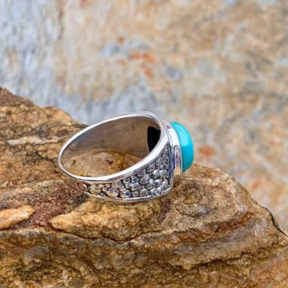 an image of a side and back of a Sterling Silver Nugget and Rectangular Turquoise Gemstone Ring