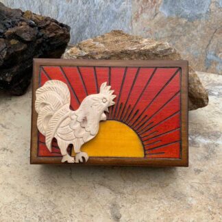 an image of a Handcrafted Rising Sun Rooster Keepsake Box