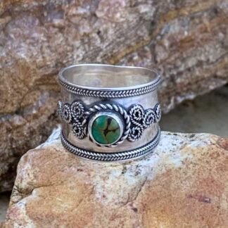 an image of a Wide Sterling Silver Bali Turquoise Boho Ring