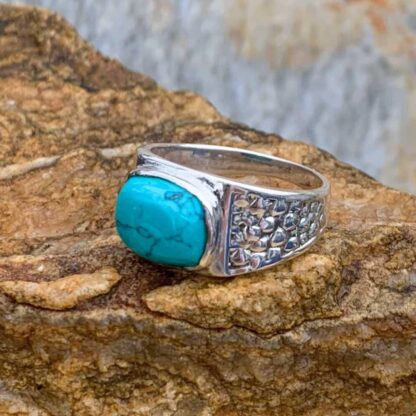 an image of a Sterling Silver Nugget and Rectangular Turquoise Gemstone Ring